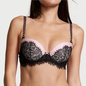NWT Victoria's Secret 38DD Dream Angels Demi Bra Black/Pink